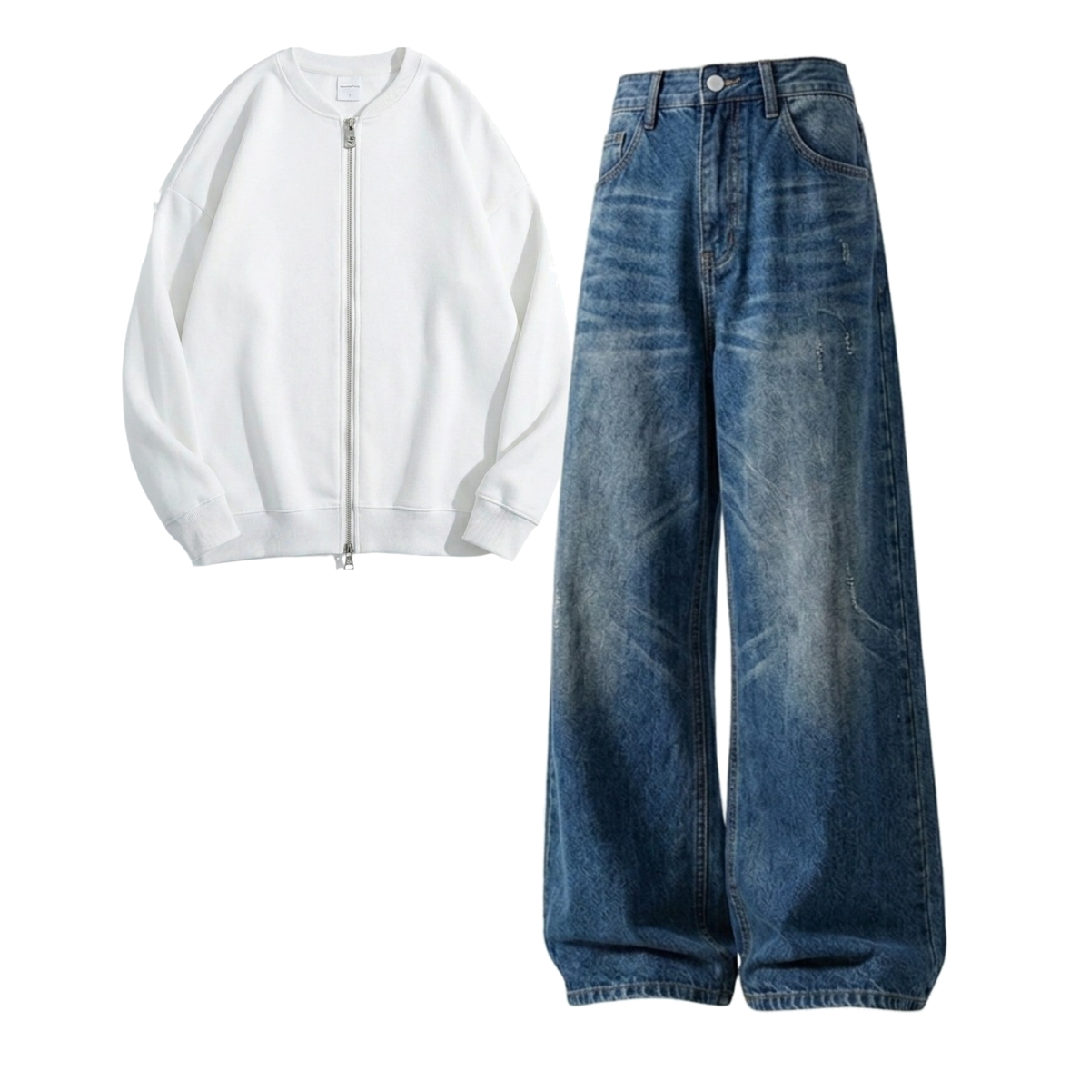 Navyblue Vintage Baggy Jeans With Zweat