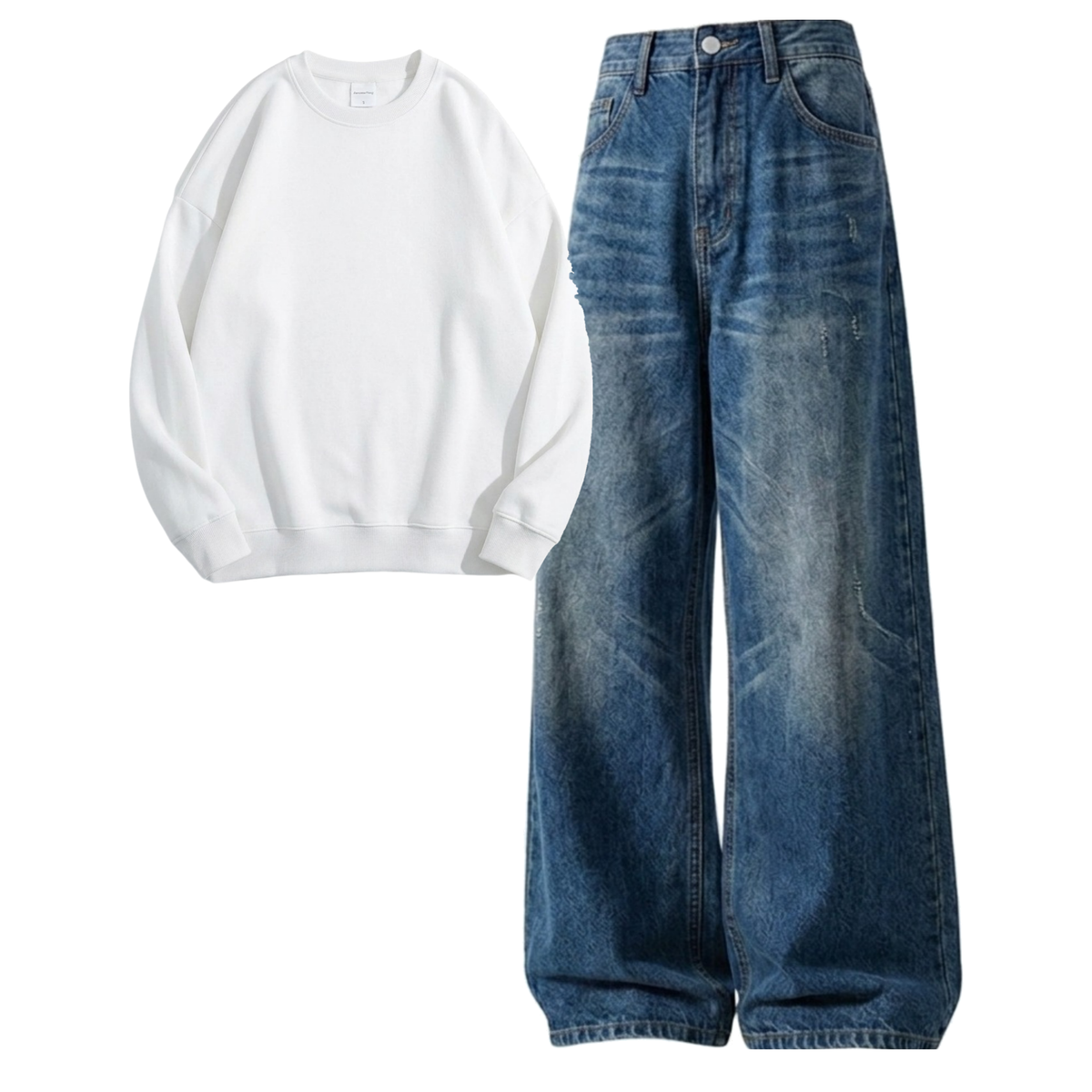Navyblue Vintage Baggy Jeans With Sweatshirt