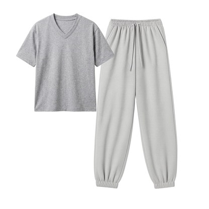 Lightgrey Sweatpant With V-Neck T-Shirt