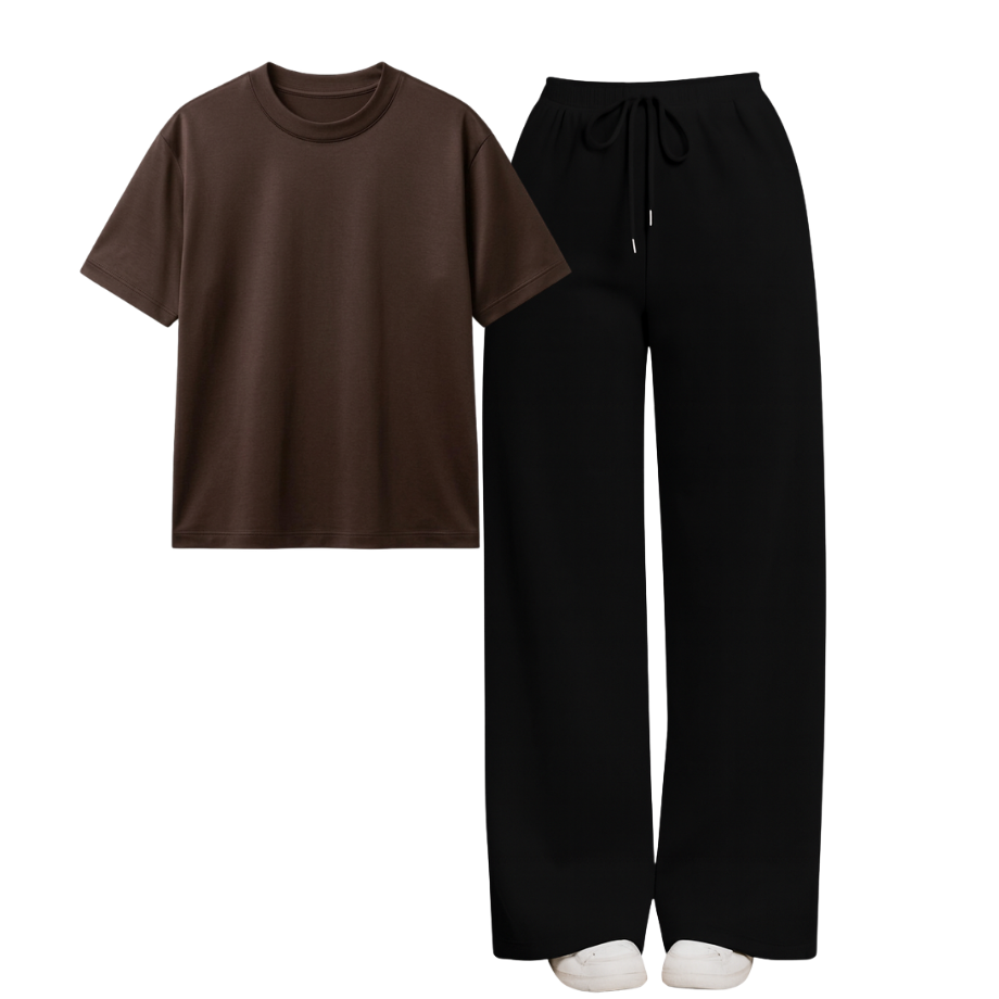 Black Wide-Leg Trouser With Regular T-Shirt