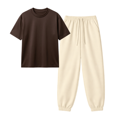 Cream Sweatpant With Regular T-Shirt