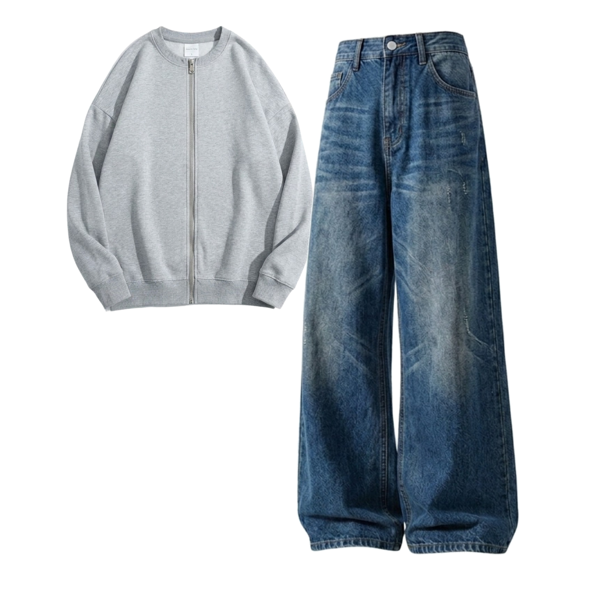 Navyblue Vintage Baggy Jeans With Zweat