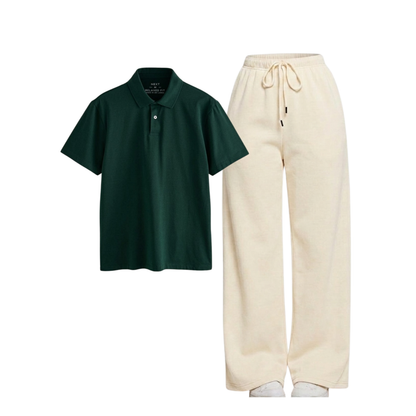 Beige Wide-Leg Trouser With Polo