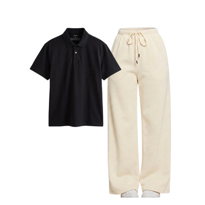 Beige Wide-Leg Trouser With Polo