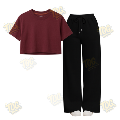 Black Wide-Leg Trouser With Crop T-Shirts