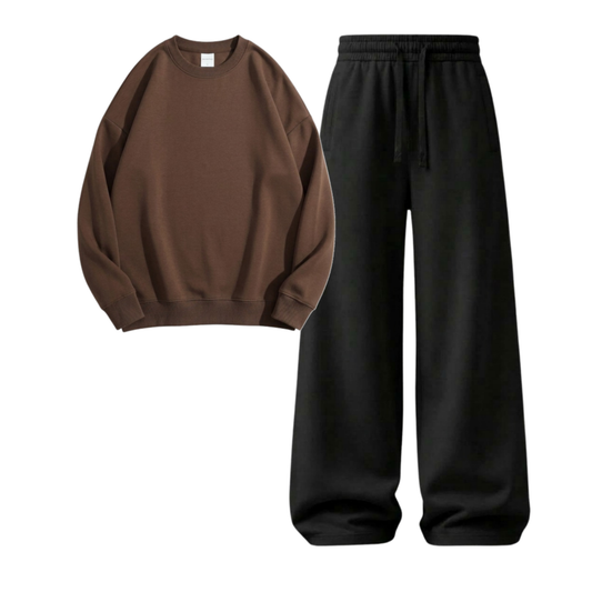 Black Wide-Leg Trouser With Sweatshirt