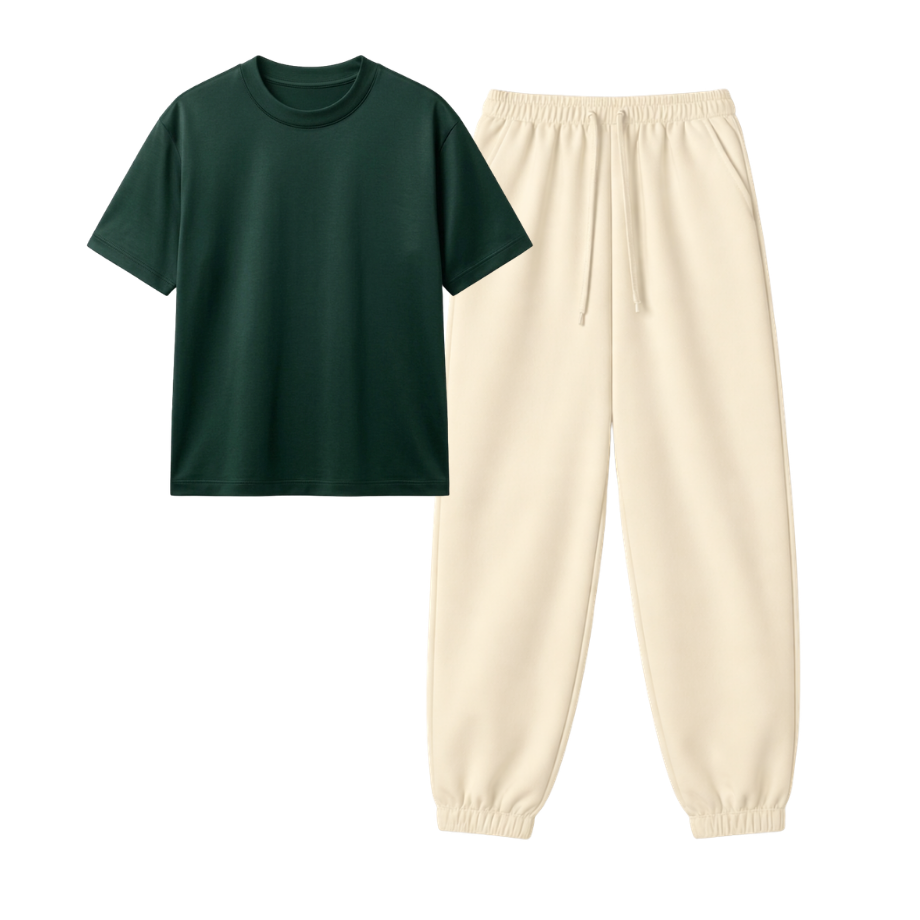 Cream Sweatpant With Regular T-Shirt