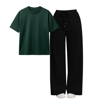 Black Wide-Leg Trouser With Regular T-Shirt
