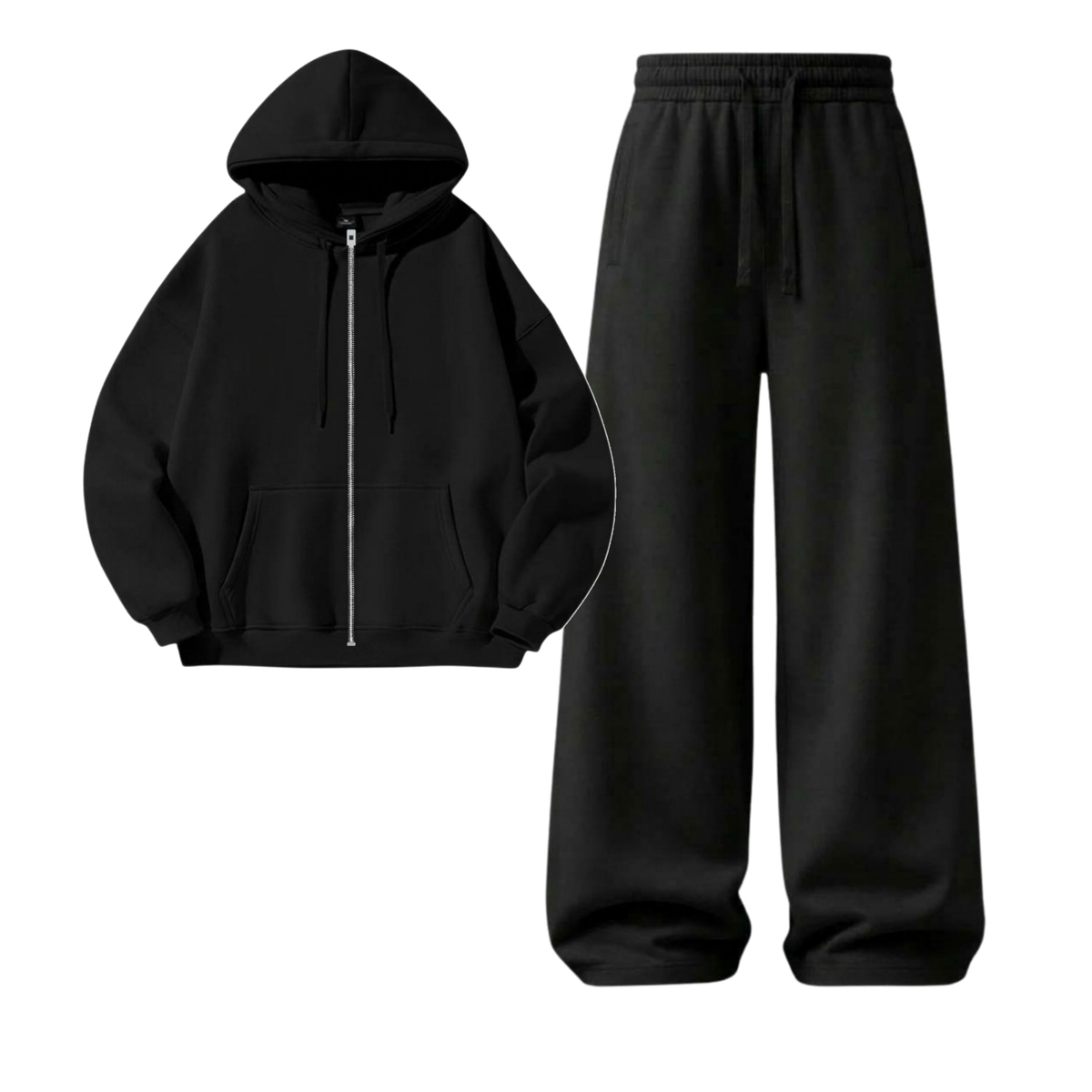 Black Wide-Leg Trouser With Zipper