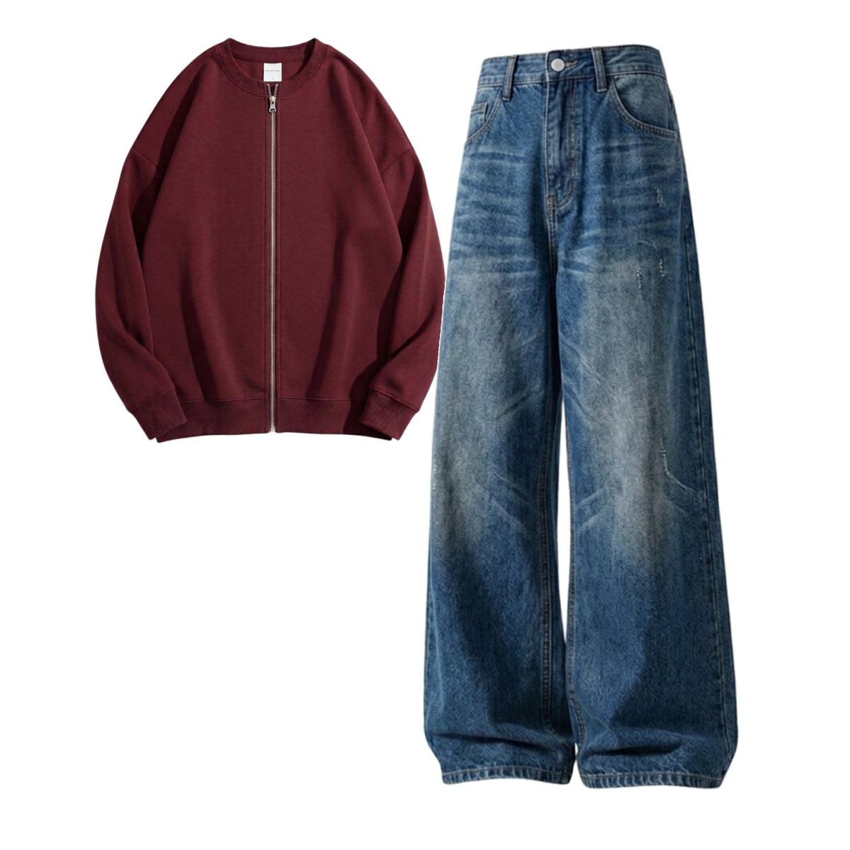Navyblue Vintage Baggy Jeans With Zweat