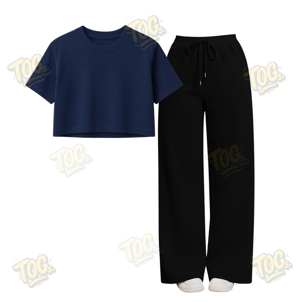 Black Wide-Leg Trouser With Crop T-Shirts