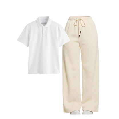 Beige Wide-Leg Trouser With Polo
