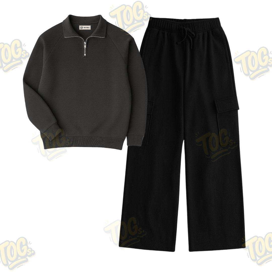 Straight Leg Cargo With Oversized Mockneck