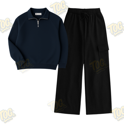 Straight Leg Cargo With Oversized Mockneck