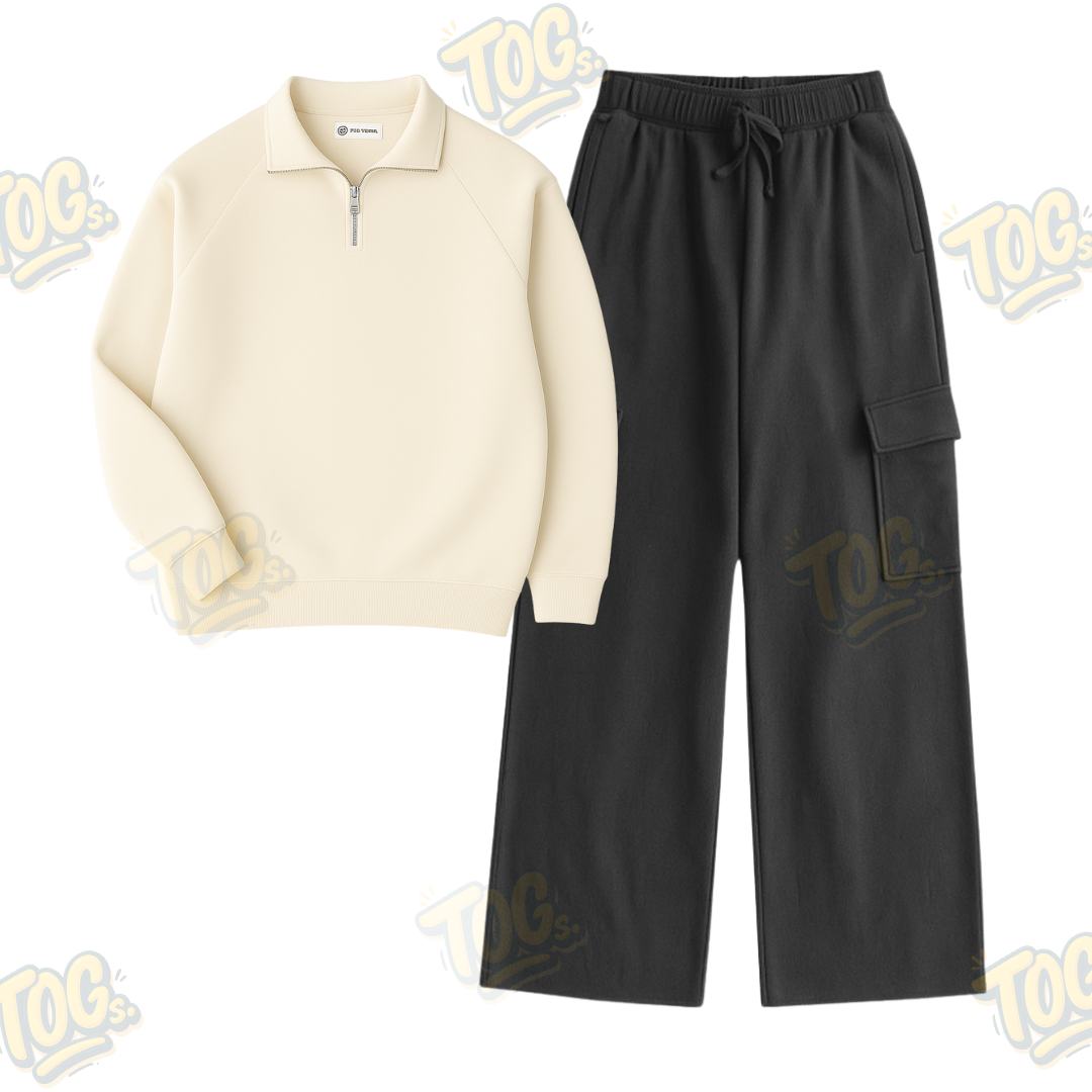 Straight Leg Cargo With Oversized Mockneck