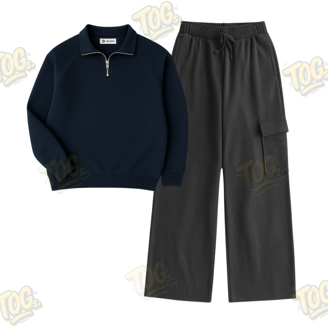 Straight Leg Cargo With Oversized Mockneck