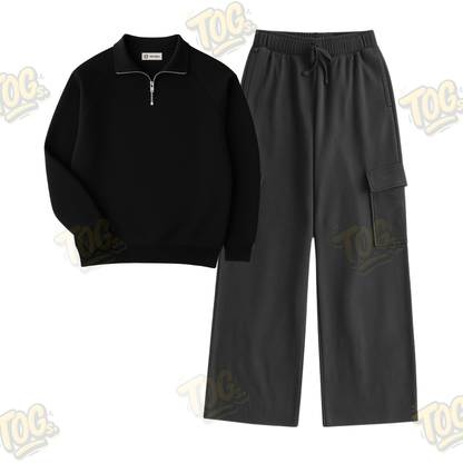 Straight Leg Cargo With Oversized Mockneck