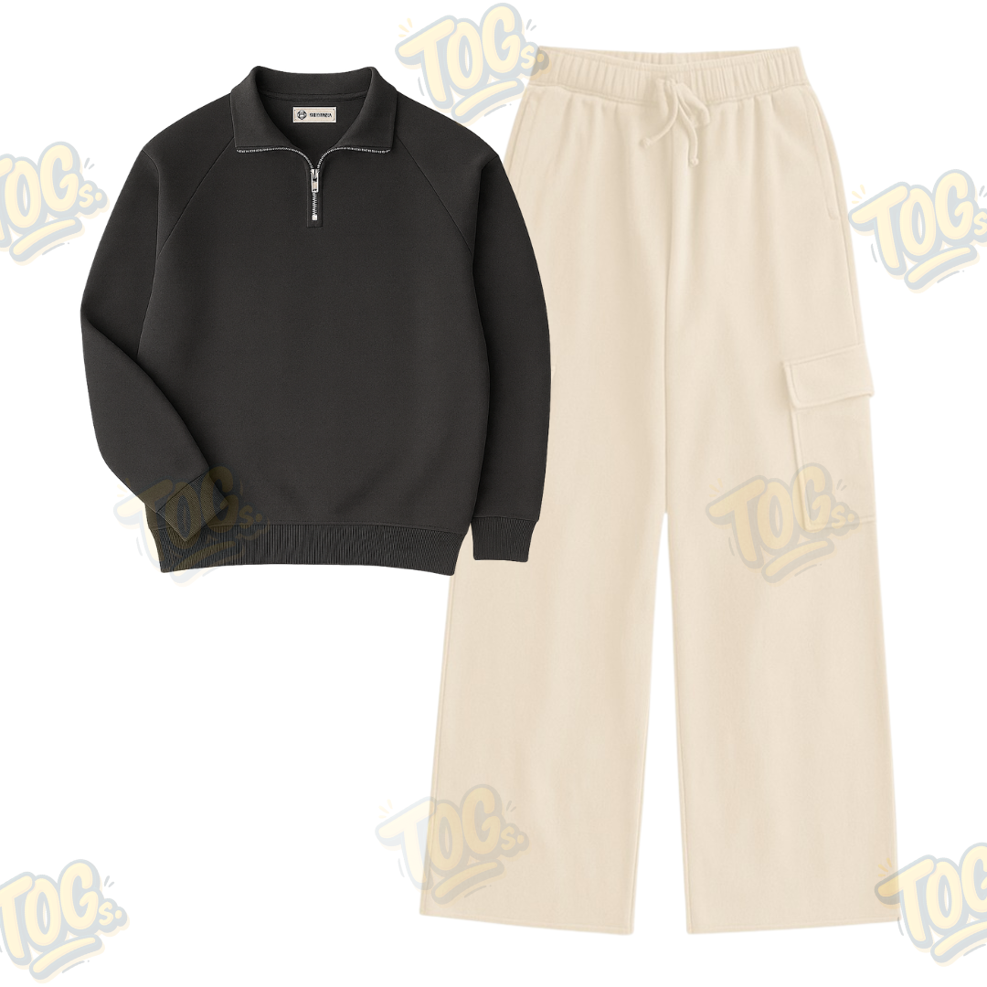 Straight Leg Cargo With Oversized Mockneck