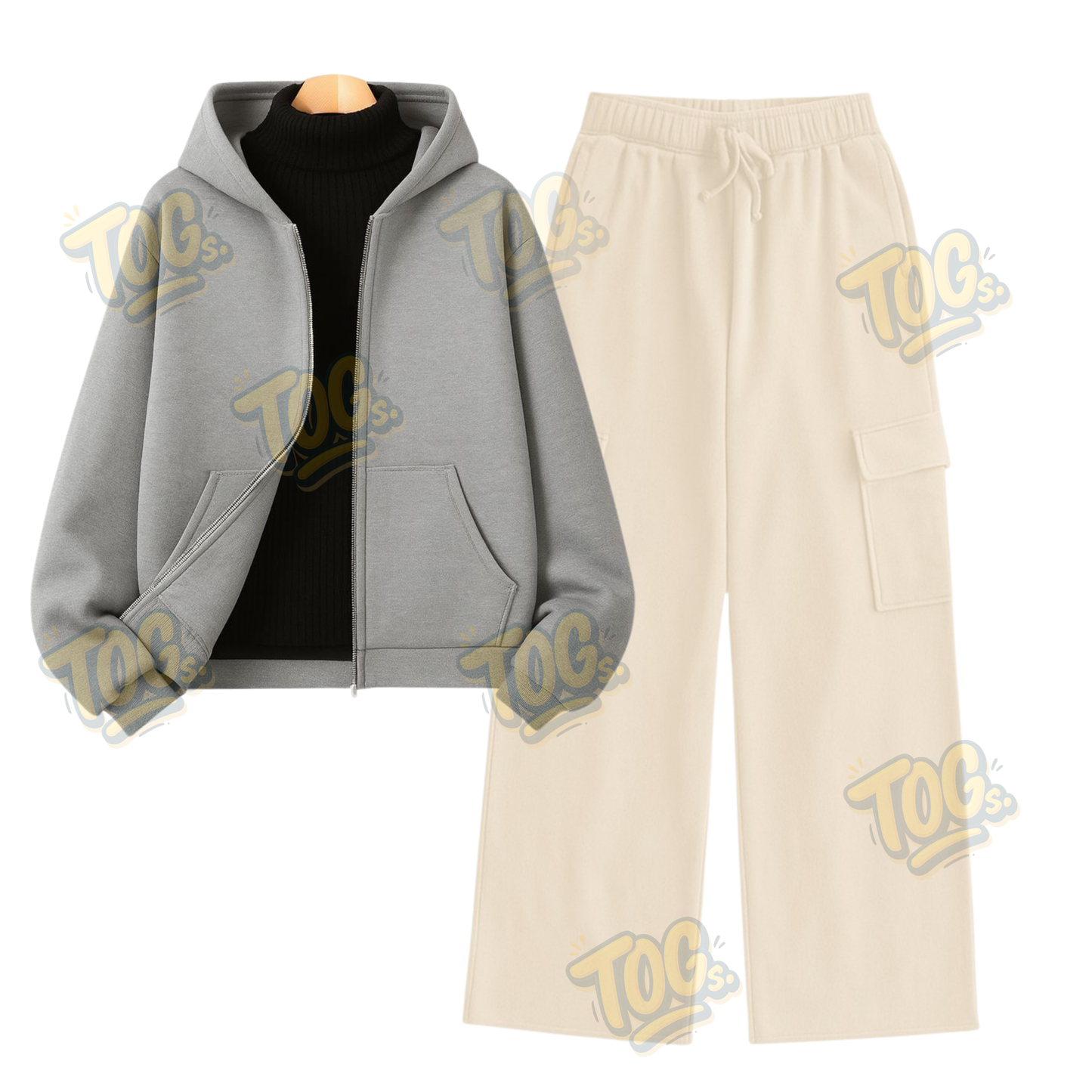 Straight Leg Cargo With Light Grey Zipper & Black Highneck