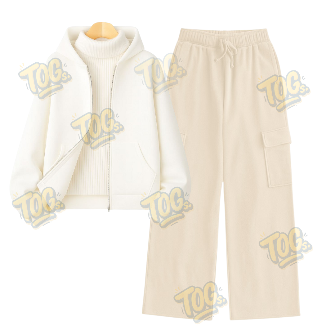 Straight Leg Cargo With White Zipper & White Highneck