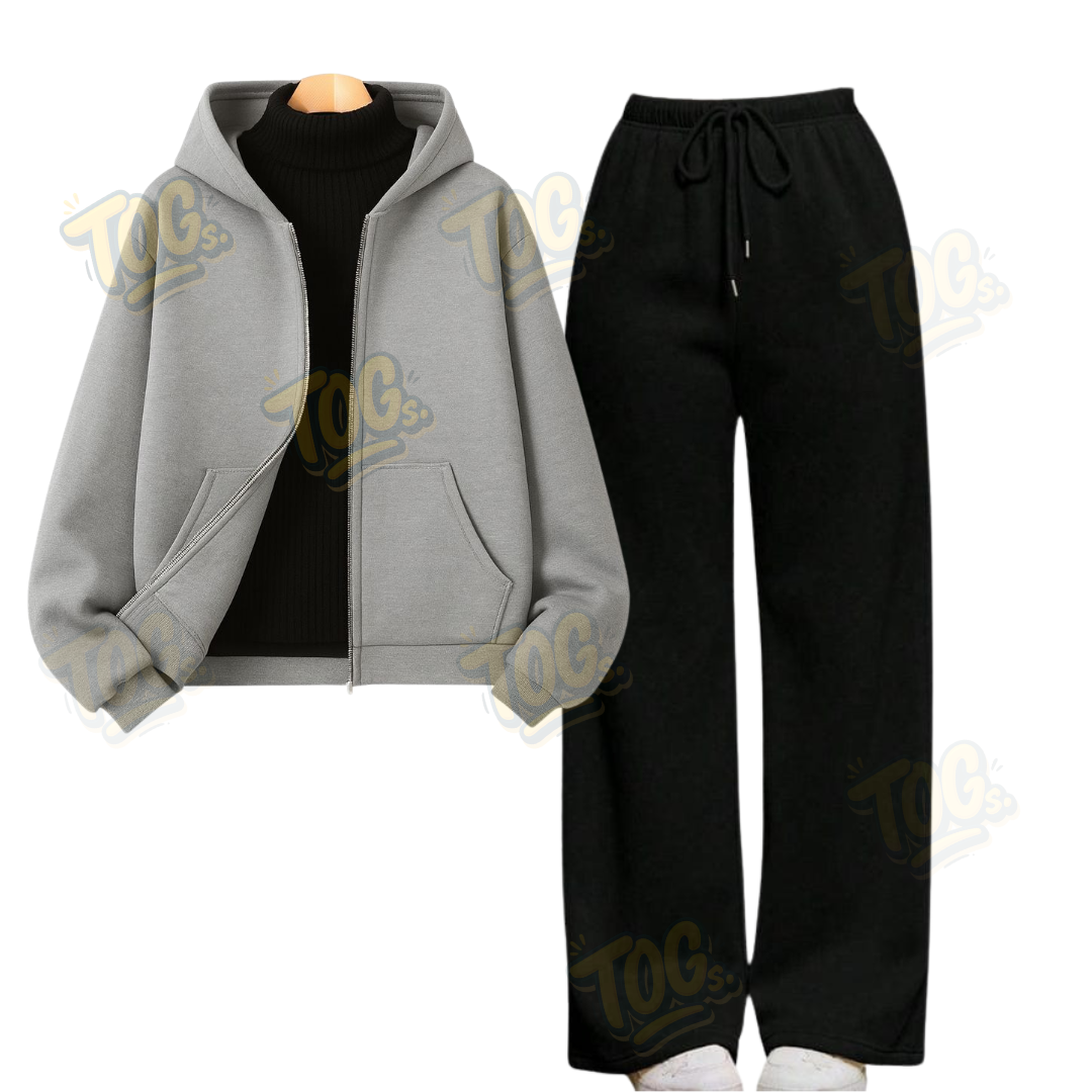 Straight Leg Trouser With LightGrey Zipper & Black Highneck
