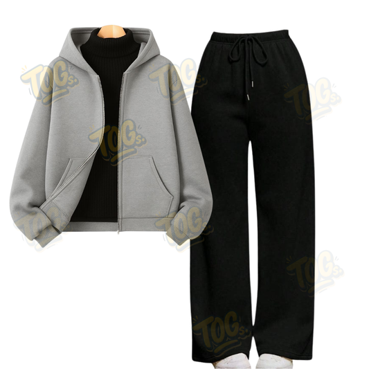 Straight Leg Trouser With LightGrey Zipper & Black Highneck