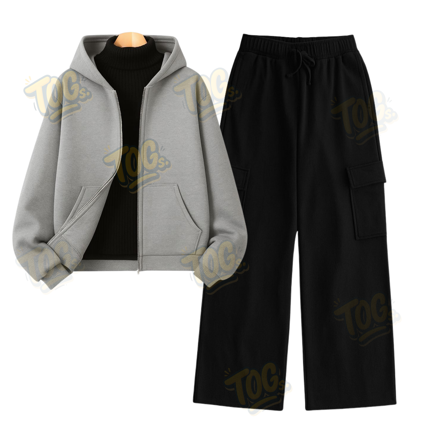 Straight Leg Cargo With Light Grey Zipper & Black Highneck