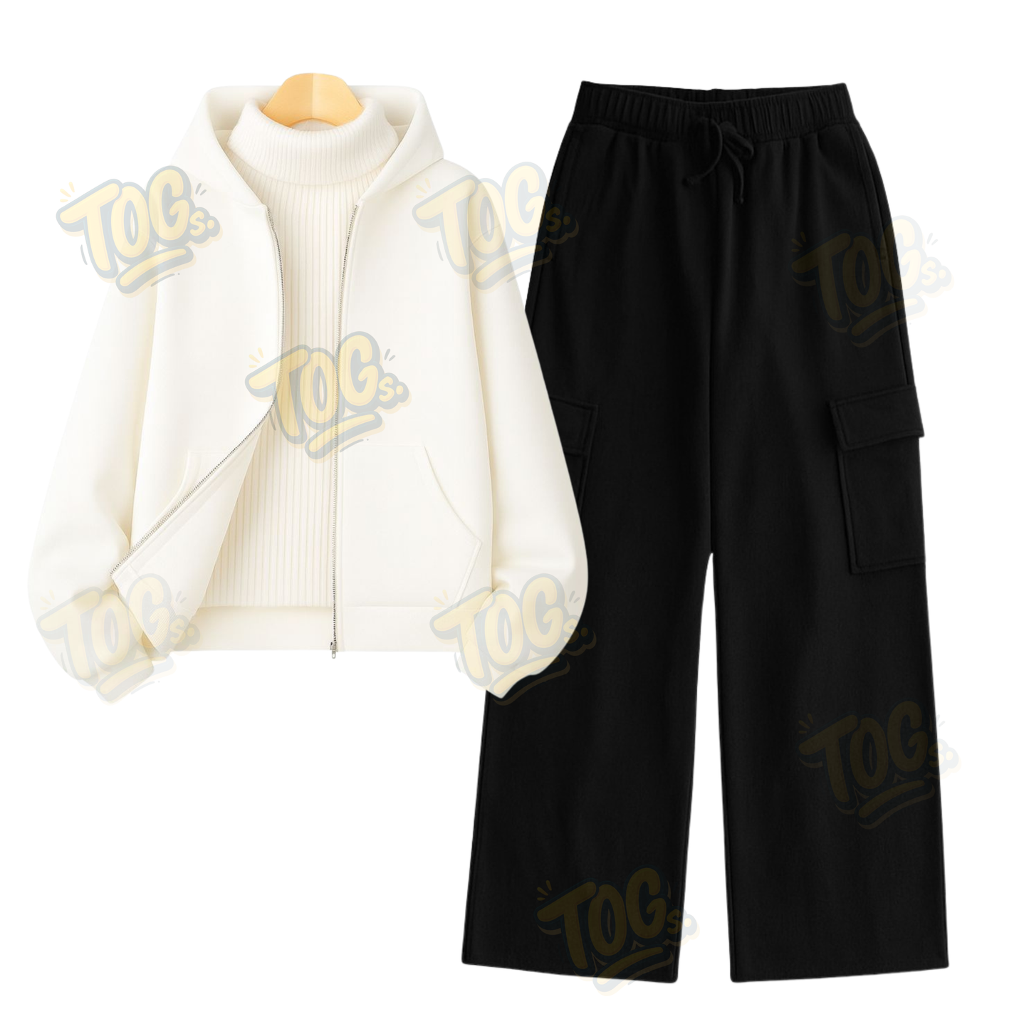 Straight Leg Cargo With White Zipper & White Highneck