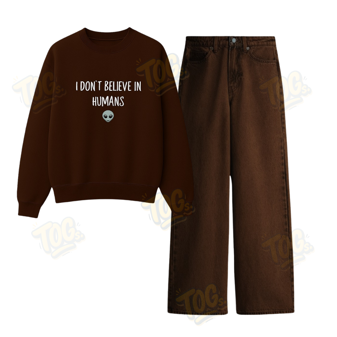Baggy Jeans With I Dont Believe in Human Sweatshirt