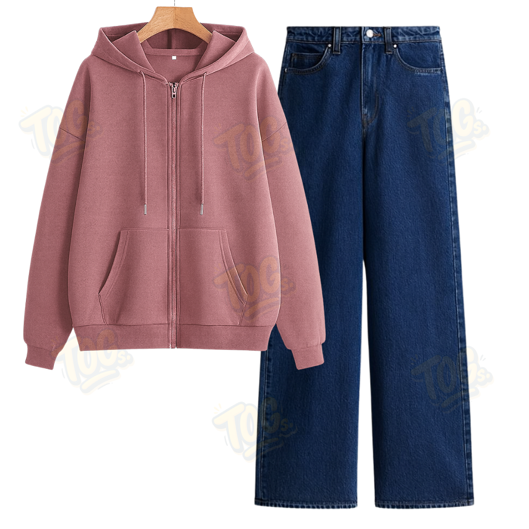 Dark blue Wide Leg Jeans With Oversized Zipper