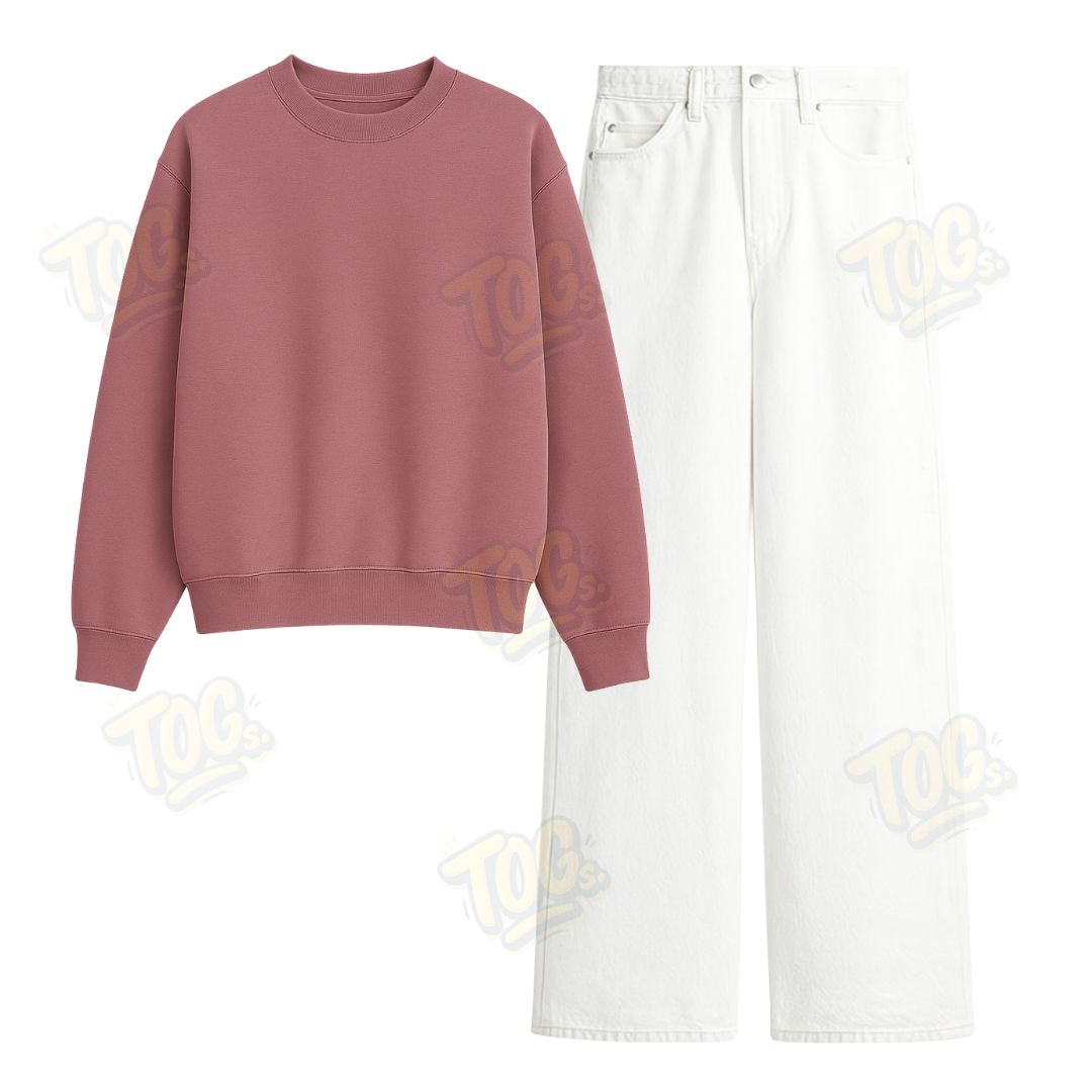 White Wide Leg Jeans With Oversized Sweatshirt