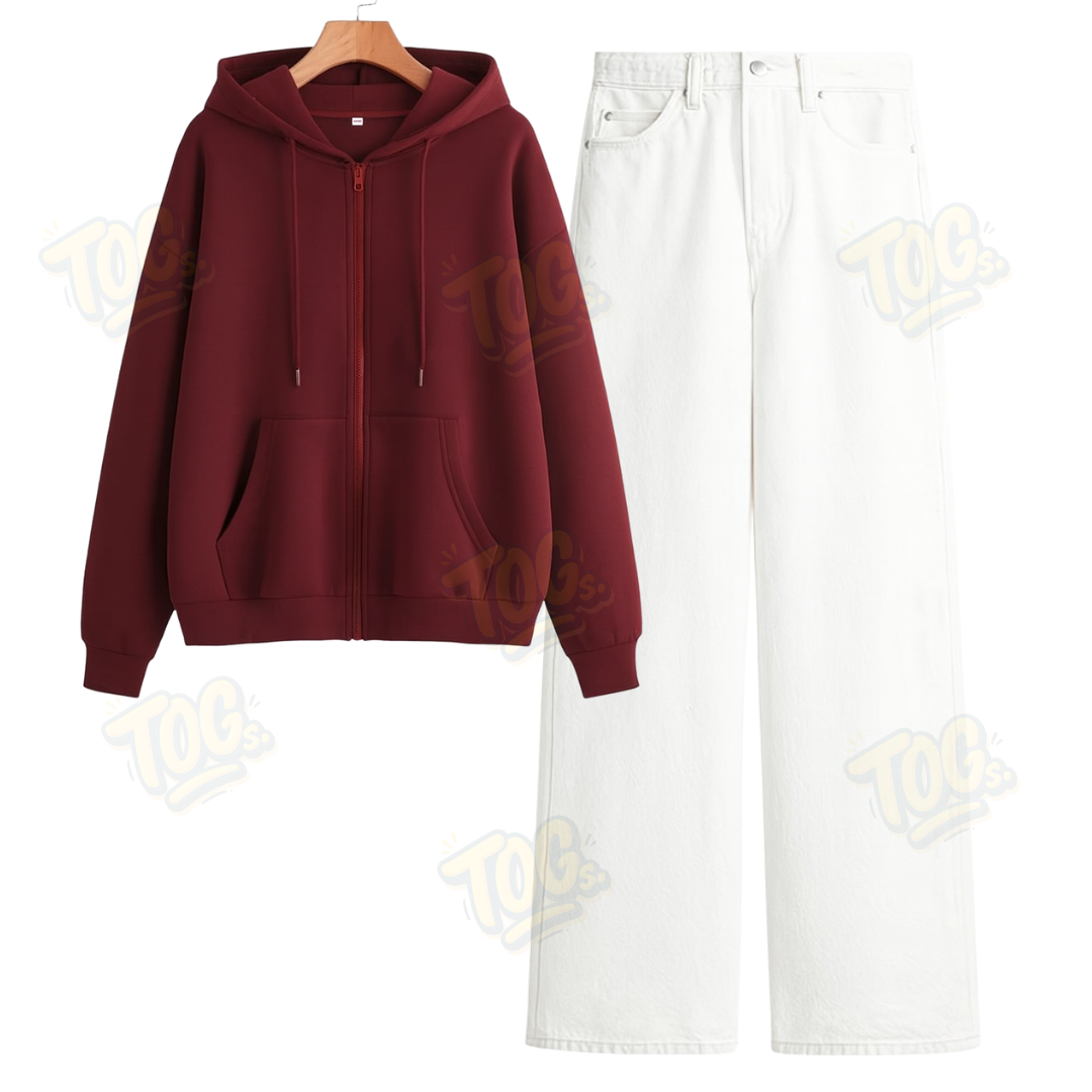 White Wide Leg Jeans With Oversized Zipper