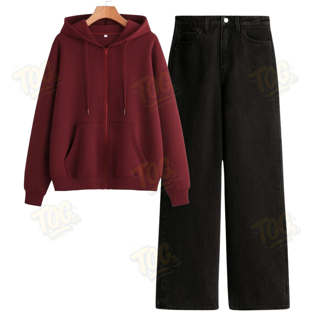 Black Wide Leg Jeans With Oversized Zipper