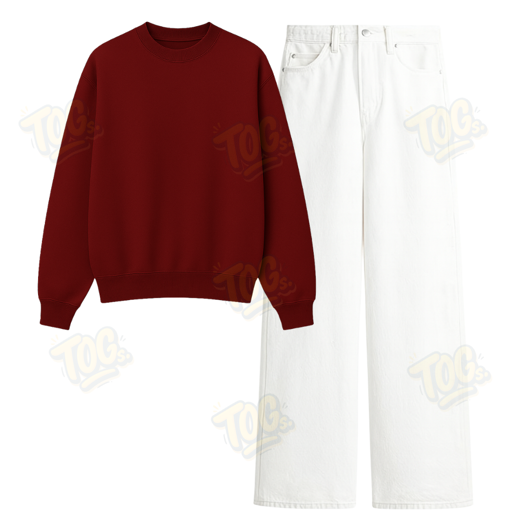 White Wide Leg Jeans With Oversized Sweatshirt