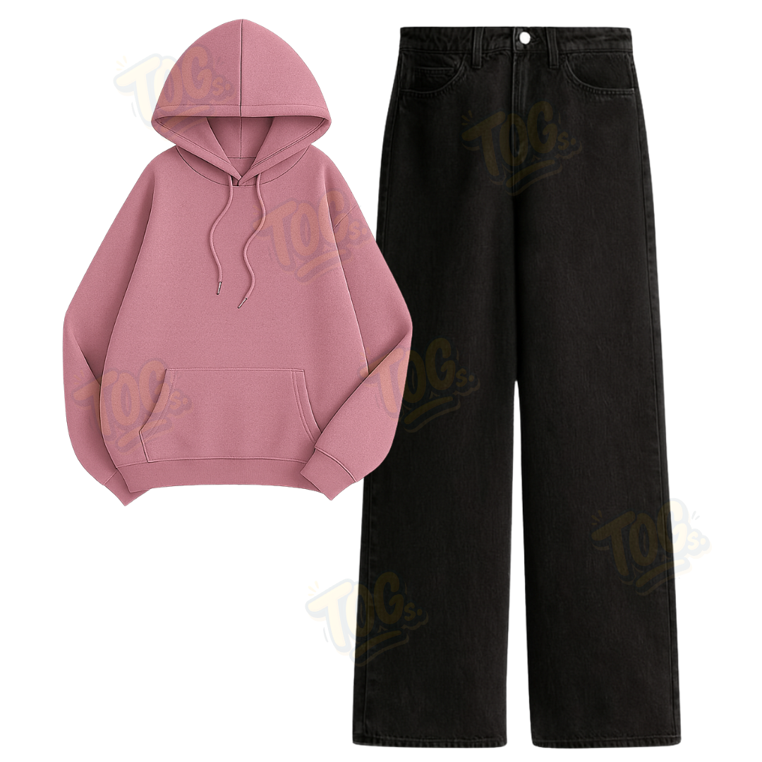 Black Wide Leg Jeans with Oversized Hoodie