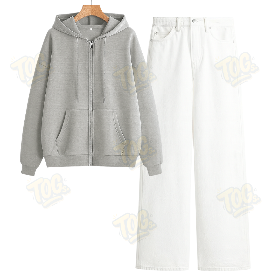 White Wide Leg Jeans With Oversized Zipper