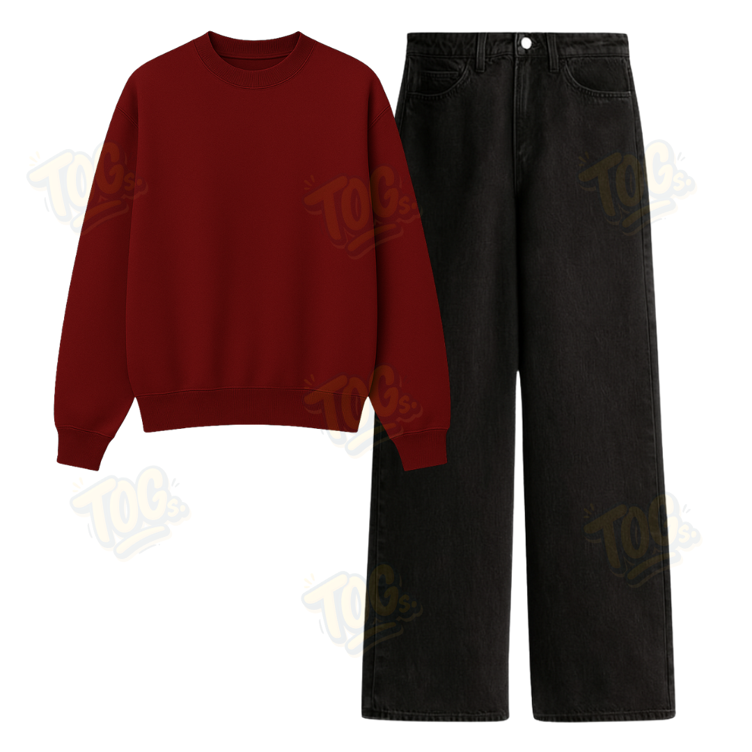 Black Wide Leg Jeans With Oversized Sweatshirt