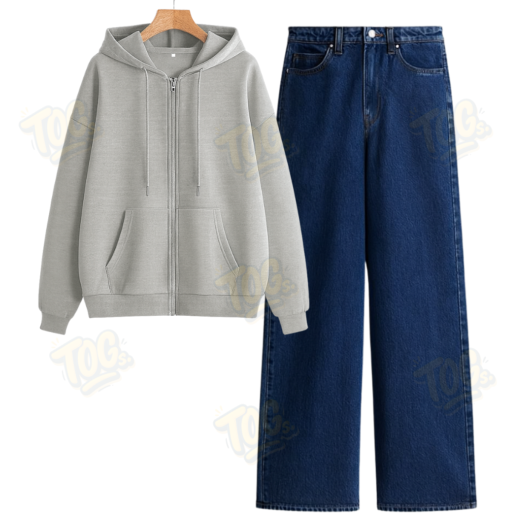 Dark blue Wide Leg Jeans With Oversized Zipper