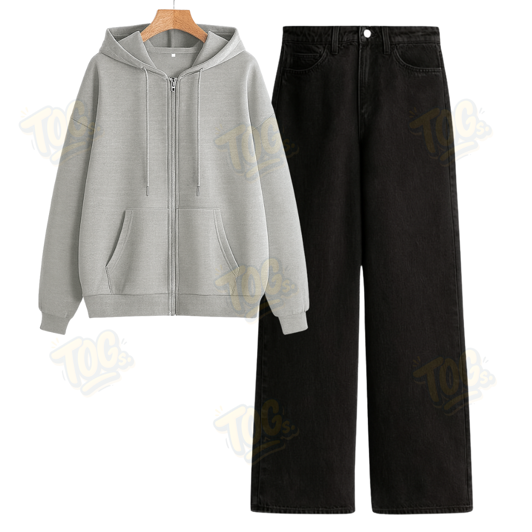 Black Wide Leg Jeans With Oversized Zipper