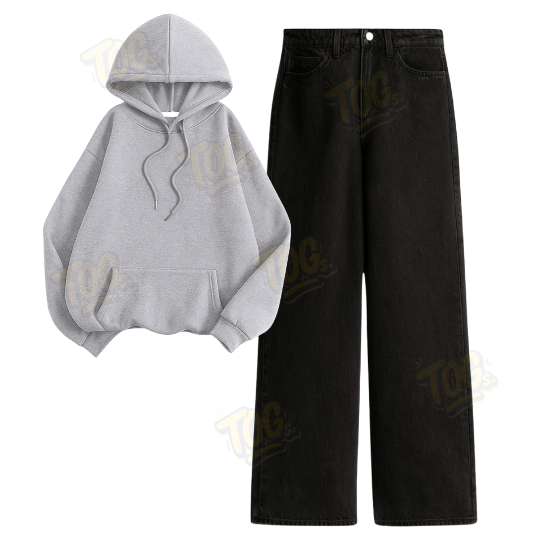 Black Wide Leg Jeans with Oversized Hoodie