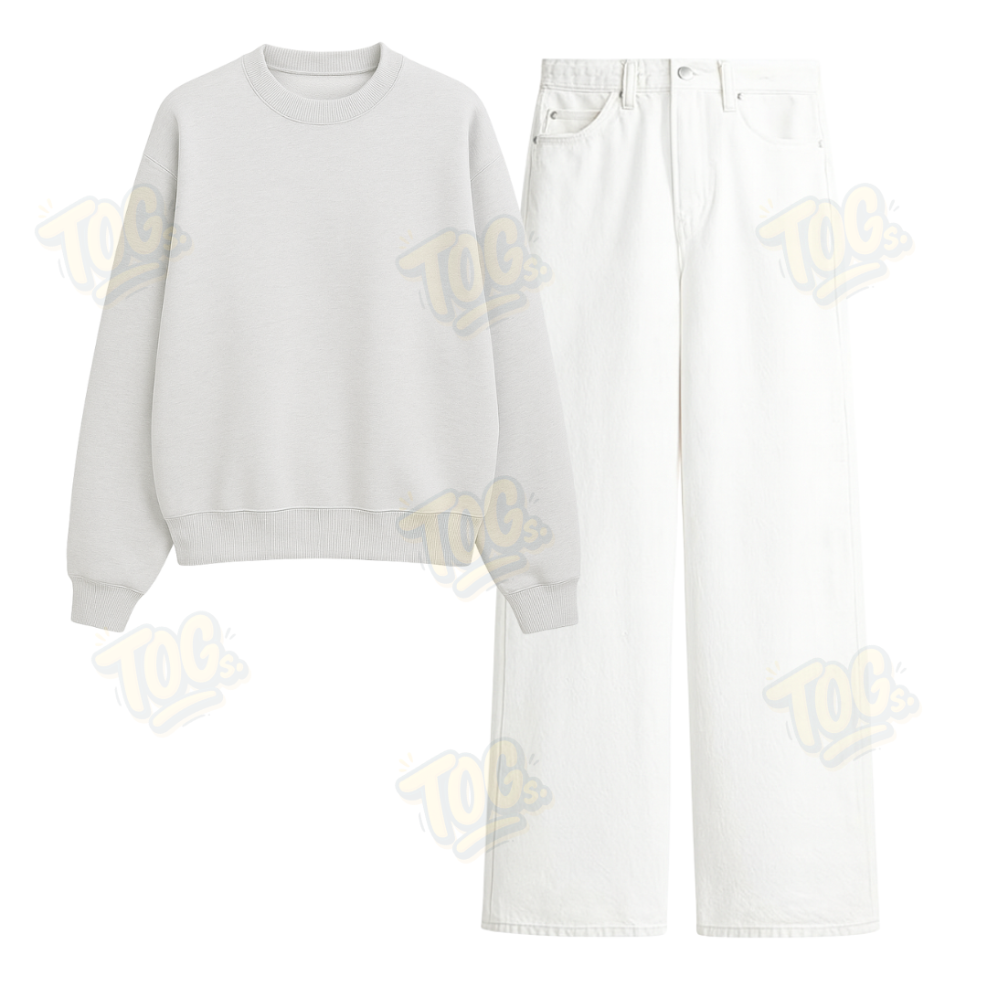 White Wide Leg Jeans With Oversized Sweatshirt