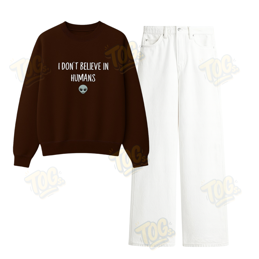 Baggy Jeans With I Dont Believe in Human Sweatshirt