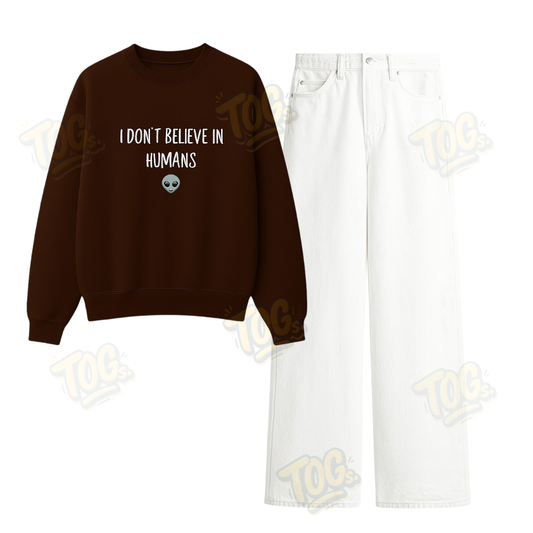Baggy Jeans With I Dont Believe in Human Sweatshirt