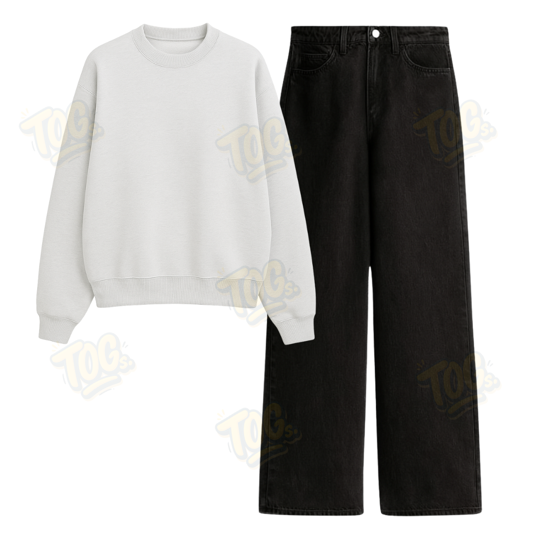 Black Wide Leg Jeans With Oversized Sweatshirt