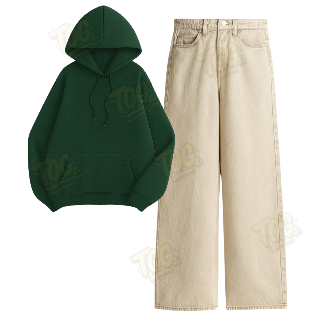 Beige Wide Leg Jeans with Oversized Hoodie