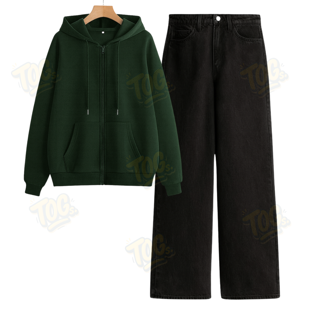 Black Wide Leg Jeans With Oversized Zipper