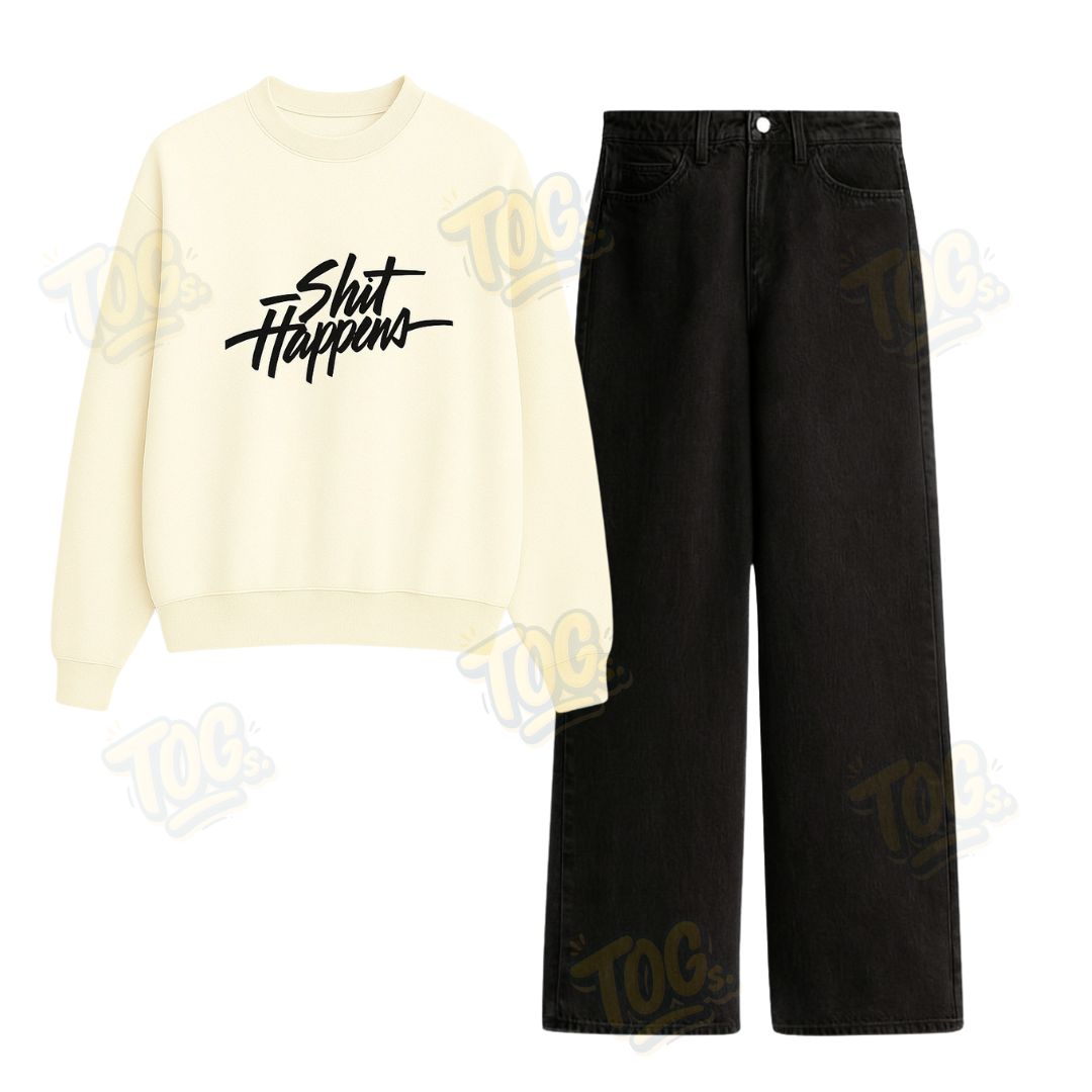 Baggy Jeans With Shit happens Sweatshirt