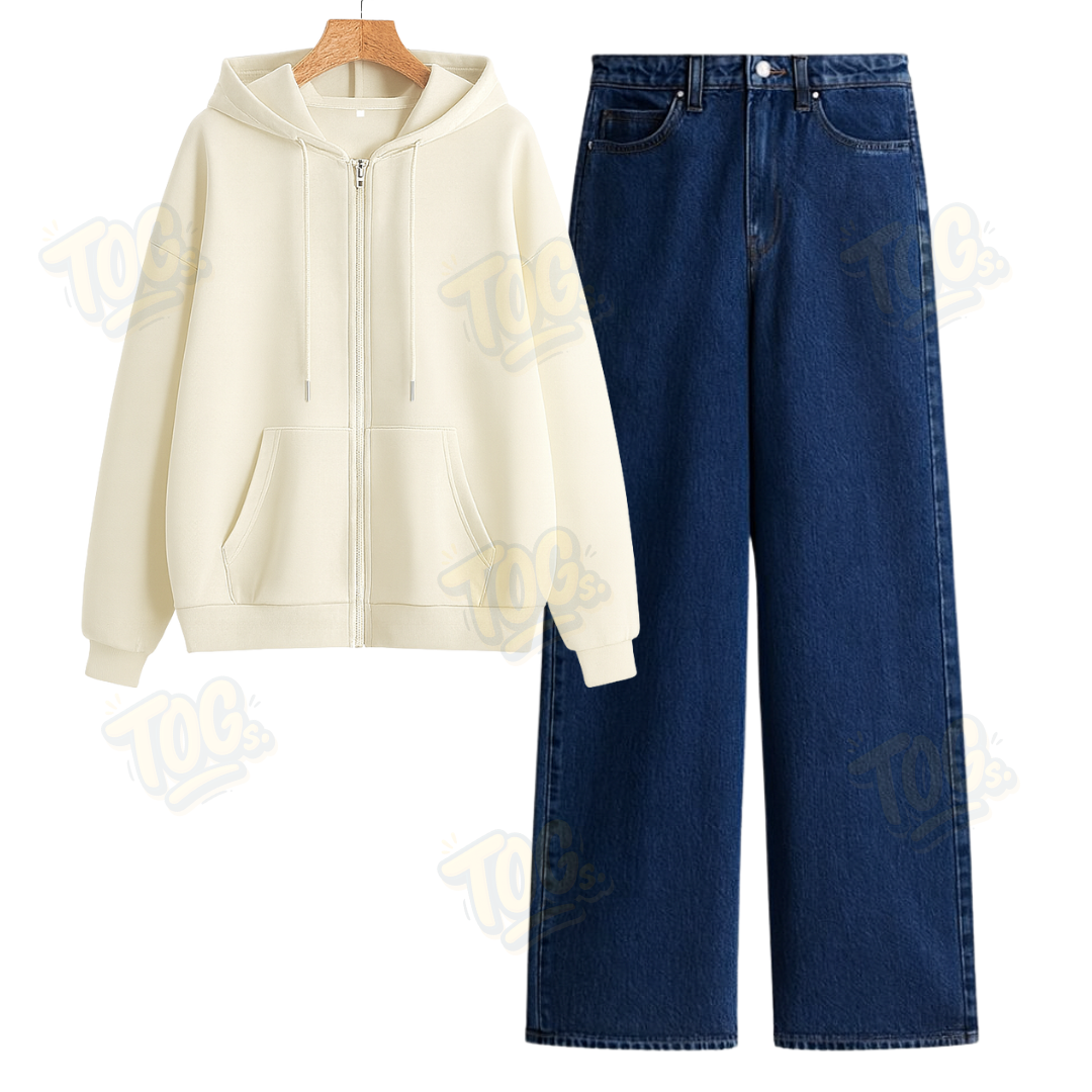 Dark blue Wide Leg Jeans With Oversized Zipper