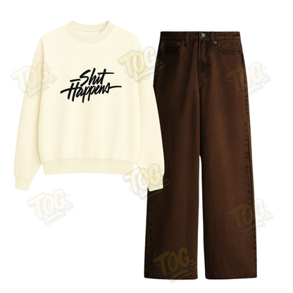 Baggy Jeans With Shit happens Sweatshirt