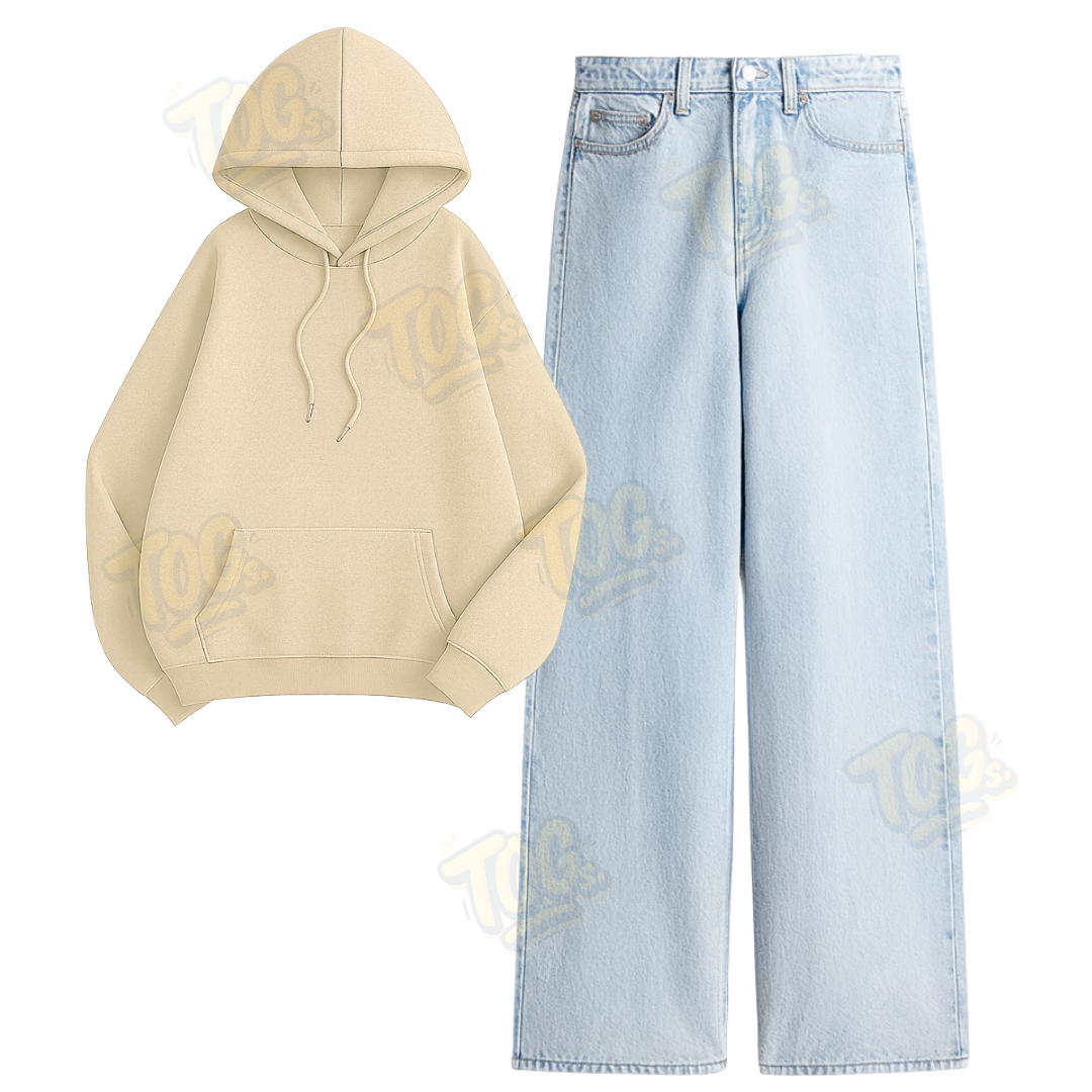 Ice Blue Wide Leg Jeans with Oversized Hoodie